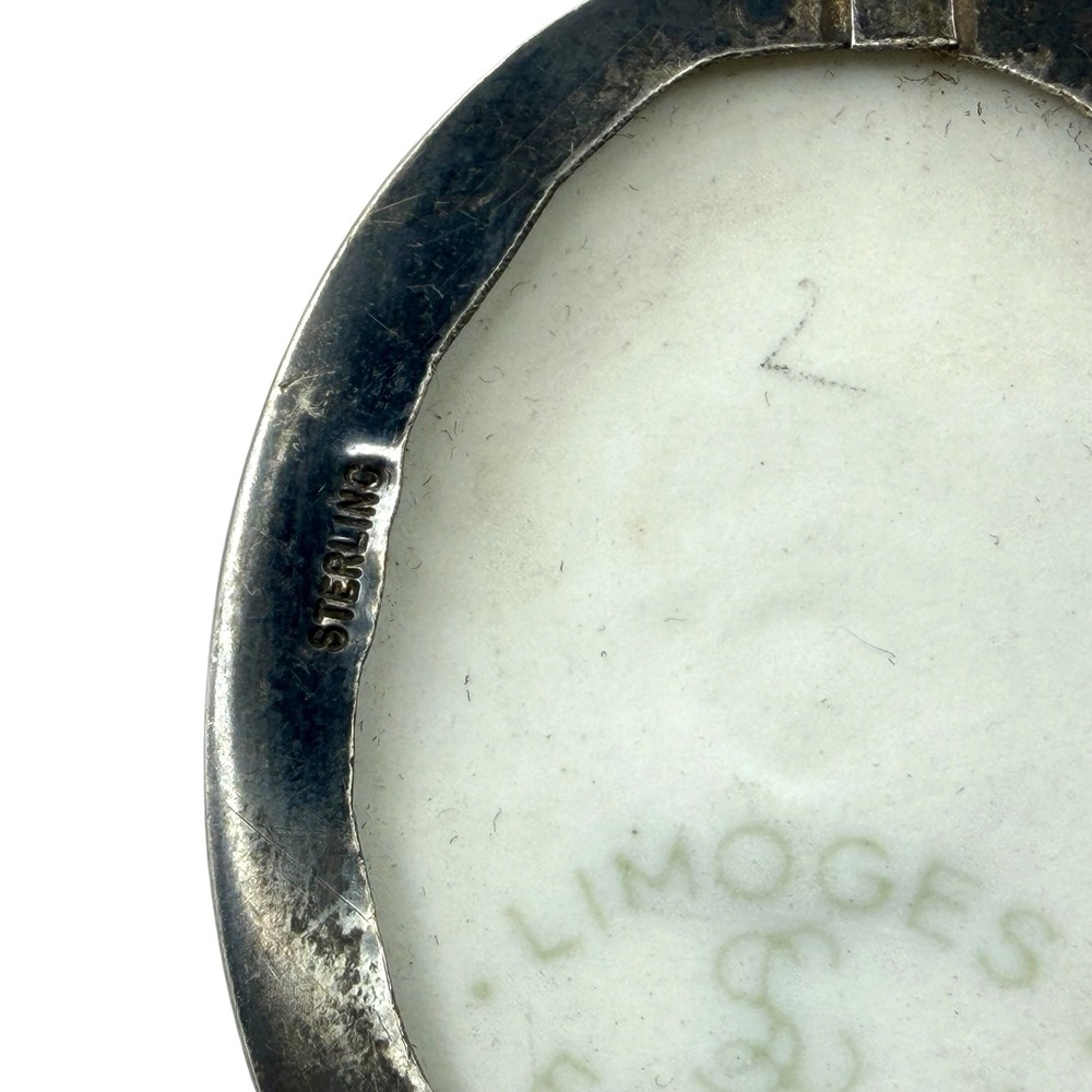 Limoges Pendant Sterling Silver Large White Porcelain Oval France Vintage 9.5g - Picture 4 of 6
